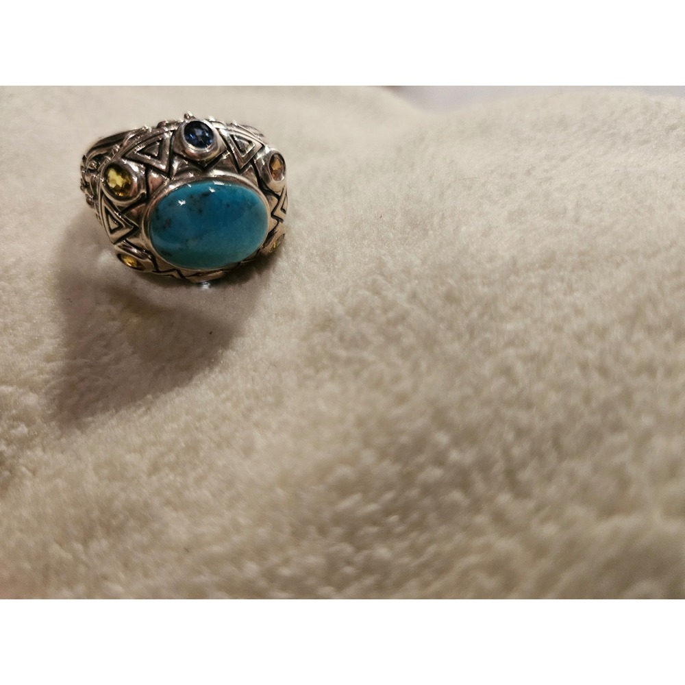 Vintage Turquoise Multi Gemstone Boho Statement Cocktail Ring size 8